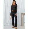 imageANRABESS Women 2 Piece Outfits Lightweight Lounge Sets Long Sleeve Cropped Top Foldover Flare Pants Pajamas Set Y2K ClothesBlack