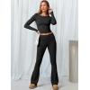 imageANRABESS Women 2 Piece Outfits Lightweight Lounge Sets Long Sleeve Cropped Top Foldover Flare Pants Pajamas Set Y2K ClothesBlack
