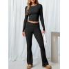 imageANRABESS Women 2 Piece Outfits Lightweight Lounge Sets Long Sleeve Cropped Top Foldover Flare Pants Pajamas Set Y2K ClothesBlack
