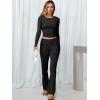imageANRABESS Women 2 Piece Outfits Lightweight Lounge Sets Long Sleeve Cropped Top Foldover Flare Pants Pajamas Set Y2K ClothesBlack