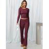 imageANRABESS Women 2 Piece Outfits Lightweight Lounge Sets Long Sleeve Cropped Top Foldover Flare Pants Pajamas Set Y2K ClothesBrown Red