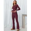 imageANRABESS Women 2 Piece Outfits Lightweight Lounge Sets Long Sleeve Cropped Top Foldover Flare Pants Pajamas Set Y2K ClothesBrown Red