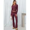 imageANRABESS Women 2 Piece Outfits Lightweight Lounge Sets Long Sleeve Cropped Top Foldover Flare Pants Pajamas Set Y2K ClothesBrown Red