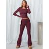 imageANRABESS Women 2 Piece Outfits Lightweight Lounge Sets Long Sleeve Cropped Top Foldover Flare Pants Pajamas Set Y2K ClothesBrown Red