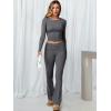 imageANRABESS Women 2 Piece Outfits Lightweight Lounge Sets Long Sleeve Cropped Top Foldover Flare Pants Pajamas Set Y2K ClothesDeep Grey