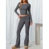 imageANRABESS Women 2 Piece Outfits Lightweight Lounge Sets Long Sleeve Cropped Top Foldover Flare Pants Pajamas Set Y2K ClothesDeep Grey