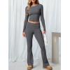 imageANRABESS Women 2 Piece Outfits Lightweight Lounge Sets Long Sleeve Cropped Top Foldover Flare Pants Pajamas Set Y2K ClothesDeep Grey