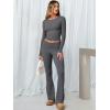 imageANRABESS Women 2 Piece Outfits Lightweight Lounge Sets Long Sleeve Cropped Top Foldover Flare Pants Pajamas Set Y2K ClothesDeep Grey