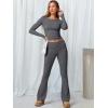 imageANRABESS Women 2 Piece Outfits Lightweight Lounge Sets Long Sleeve Cropped Top Foldover Flare Pants Pajamas Set Y2K ClothesDeep Grey