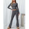imageANRABESS Women 2 Piece Outfits Lightweight Lounge Sets Long Sleeve Cropped Top Foldover Flare Pants Pajamas Set Y2K ClothesDeep Grey