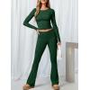 imageANRABESS Women 2 Piece Outfits Lightweight Lounge Sets Long Sleeve Cropped Top Foldover Flare Pants Pajamas Set Y2K ClothesGrass