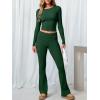 imageANRABESS Women 2 Piece Outfits Lightweight Lounge Sets Long Sleeve Cropped Top Foldover Flare Pants Pajamas Set Y2K ClothesGrass