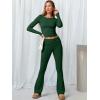 imageANRABESS Women 2 Piece Outfits Lightweight Lounge Sets Long Sleeve Cropped Top Foldover Flare Pants Pajamas Set Y2K ClothesGrass