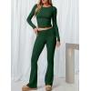 imageANRABESS Women 2 Piece Outfits Lightweight Lounge Sets Long Sleeve Cropped Top Foldover Flare Pants Pajamas Set Y2K ClothesGrass