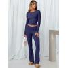 imageANRABESS Women 2 Piece Outfits Lightweight Lounge Sets Long Sleeve Cropped Top Foldover Flare Pants Pajamas Set Y2K ClothesNavy Blue