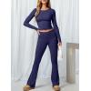 imageANRABESS Women 2 Piece Outfits Lightweight Lounge Sets Long Sleeve Cropped Top Foldover Flare Pants Pajamas Set Y2K ClothesNavy Blue