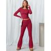 imageANRABESS Women 2 Piece Outfits Lightweight Lounge Sets Long Sleeve Cropped Top Foldover Flare Pants Pajamas Set Y2K ClothesRed