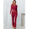 imageANRABESS Women 2 Piece Outfits Lightweight Lounge Sets Long Sleeve Cropped Top Foldover Flare Pants Pajamas Set Y2K ClothesRed