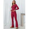 imageANRABESS Women 2 Piece Outfits Lightweight Lounge Sets Long Sleeve Cropped Top Foldover Flare Pants Pajamas Set Y2K ClothesRed