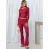 imageANRABESS Women 2 Piece Outfits Lightweight Lounge Sets Long Sleeve Cropped Top Foldover Flare Pants Pajamas Set Y2K ClothesRed