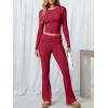 imageANRABESS Women 2 Piece Outfits Lightweight Lounge Sets Long Sleeve Cropped Top Foldover Flare Pants Pajamas Set Y2K ClothesRed
