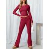 imageANRABESS Women 2 Piece Outfits Lightweight Lounge Sets Long Sleeve Cropped Top Foldover Flare Pants Pajamas Set Y2K ClothesRed