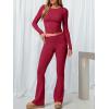 imageANRABESS Women 2 Piece Outfits Lightweight Lounge Sets Long Sleeve Cropped Top Foldover Flare Pants Pajamas Set Y2K ClothesRed