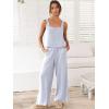 imageANRABESS Womens 2 Piece Outfits Linen Pants Jumpsuit Matching Lounge Set Casual Summer Beach Vacation Trendy Clothes Blue Large