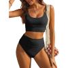 imageANRABESS Bikini Sets for Women 2 Piece High Waisted Tummy Control Color Block Summer Beach Swimsuit Ribbed Swim Bathing SuitBlack