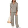 imageANRABESS Lounge Sets for Women 2 Piece Outfits Sweatsuit Set Fall V Neck Sweatshirts Wide Leg Pants Tracksuits Khaki XLarge