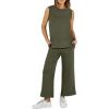 imageANRABESS Womens 2 Piece Sets Summer Outfits Sleeveless Wide Leg Tracksuits Casual Sweat Sets Lounge SweatsuitsArmy Green