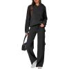 imageANRABESS Womens Two Piece Outfits Casual Knit Hooded Sweater Straight Leg Pants Set 2025 Fall Lounge Travel ClothesBlack
