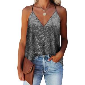 imageANRABESS Women Sequin Tank Tops Sparkle Glitter Shirts Summer Sleeveless V Neck Shimmer Sexy Party Cami Going Out OutfitsBlack White