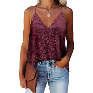 imageANRABESS Women Sequin Tank Tops Sparkle Glitter Shirts Summer Sleeveless V Neck Shimmer Sexy Party Cami Going Out OutfitsBurgundy