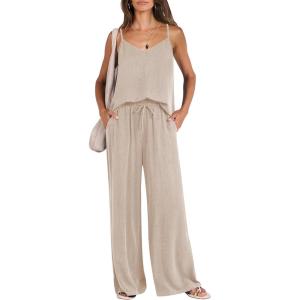 imageANRABESS Womens 2 Piece Linen Lounge Set Casual Matching Pants Jumpsuit Summer Beach Travel Vacation Trendy OutfitsApricot
