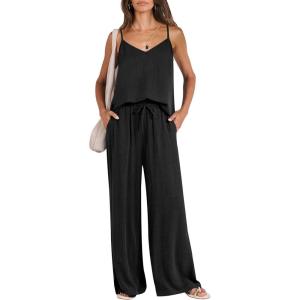 imageANRABESS Womens 2 Piece Linen Lounge Set Casual Matching Pants Jumpsuit Summer Beach Travel Vacation Trendy OutfitsBlack