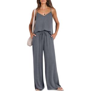 imageANRABESS Womens 2 Piece Linen Lounge Set Casual Matching Pants Jumpsuit Summer Beach Travel Vacation Trendy OutfitsDark Gray
