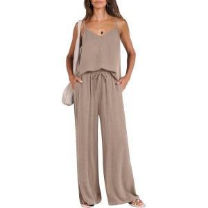 imageANRABESS Womens 2 Piece Linen Lounge Set Casual Matching Pants Jumpsuit Summer Beach Travel Vacation Trendy OutfitsLight Brown