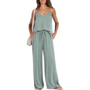 imageANRABESS Womens 2 Piece Linen Lounge Set Casual Matching Pants Jumpsuit Summer Beach Travel Vacation Trendy OutfitsLight Green