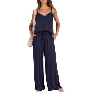 imageANRABESS Womens 2 Piece Linen Lounge Set Casual Matching Pants Jumpsuit Summer Beach Travel Vacation Trendy OutfitsNavy Blue