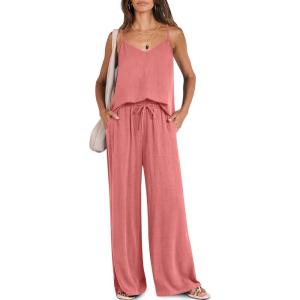 imageANRABESS Womens 2 Piece Linen Lounge Set Casual Matching Pants Jumpsuit Summer Beach Travel Vacation Trendy OutfitsPeach