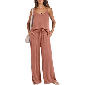 imageANRABESS Womens 2 Piece Linen Lounge Set Casual Matching Pants Jumpsuit Summer Beach Travel Vacation Trendy OutfitsRust