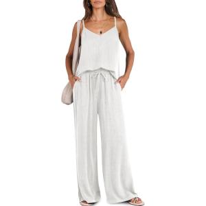 imageANRABESS Womens 2 Piece Linen Lounge Set Casual Matching Pants Jumpsuit Summer Beach Travel Vacation Trendy OutfitsWhite