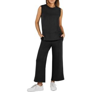 imageANRABESS Womens 2 Piece Sets Summer Outfits Sleeveless Wide Leg Tracksuits Casual Sweat Sets Lounge SweatsuitsBlack