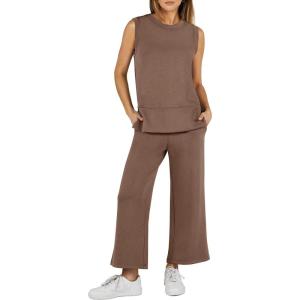 imageANRABESS Womens 2 Piece Sets Summer Outfits Sleeveless Wide Leg Tracksuits Casual Sweat Sets Lounge SweatsuitsBrown