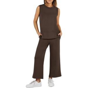 imageANRABESS Womens 2 Piece Sets Summer Outfits Sleeveless Wide Leg Tracksuits Casual Sweat Sets Lounge SweatsuitsCoffee