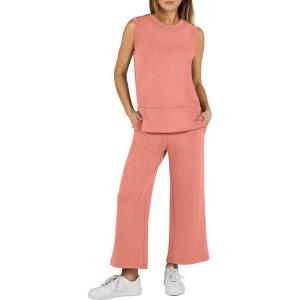 imageANRABESS Womens 2 Piece Sets Summer Outfits Sleeveless Wide Leg Tracksuits Casual Sweat Sets Lounge SweatsuitsCoral