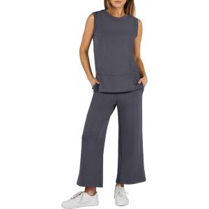 imageANRABESS Womens 2 Piece Sets Summer Outfits Sleeveless Wide Leg Tracksuits Casual Sweat Sets Lounge SweatsuitsDark Grey