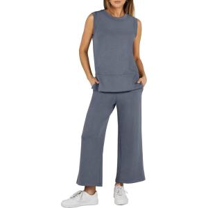 imageANRABESS Womens 2 Piece Sets Summer Outfits Sleeveless Wide Leg Tracksuits Casual Sweat Sets Lounge SweatsuitsGrey Blue
