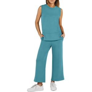 imageANRABESS Womens 2 Piece Sets Summer Outfits Sleeveless Wide Leg Tracksuits Casual Sweat Sets Lounge SweatsuitsLake